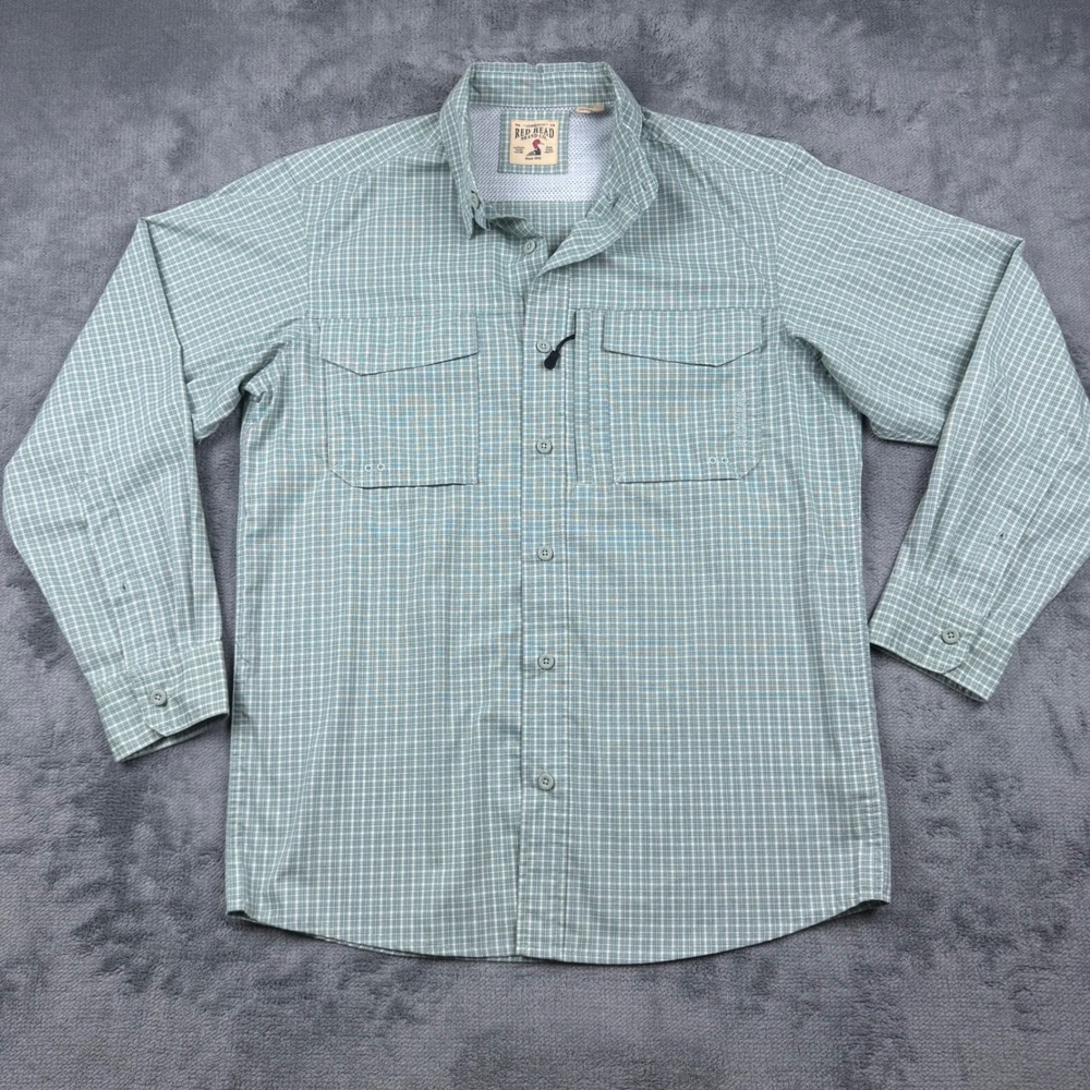 RedHead Brand Co Mens Medium Green Plaid Long Sleeve Ventilated Fishing Shirt